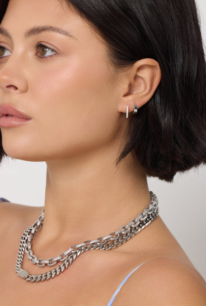 Charly Cz Crescent Hoop, Silver