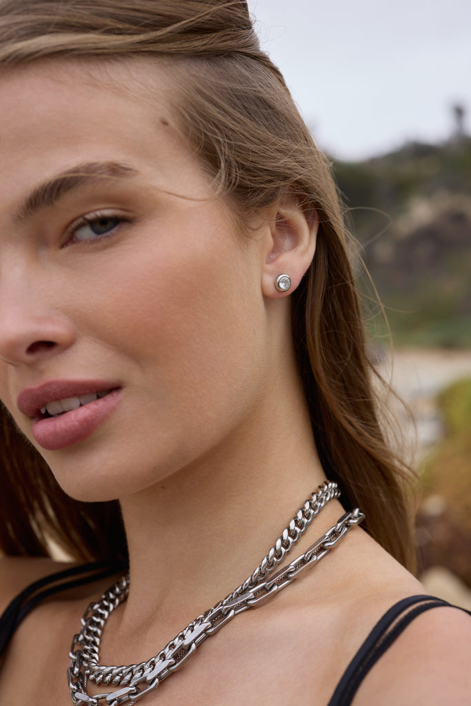 Dylan Cz Stud Earring, Silver