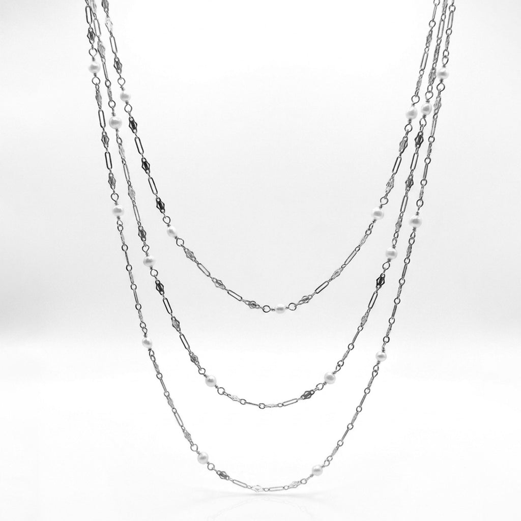 Baby Boho Freshwater Pearl Layering Necklace, Silver