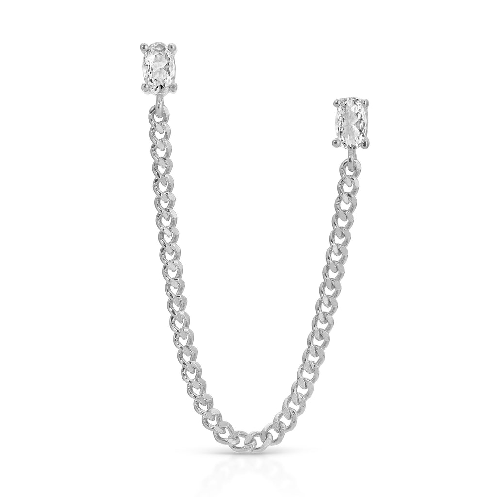 Tova Double Earring - Silver, Clear CZ