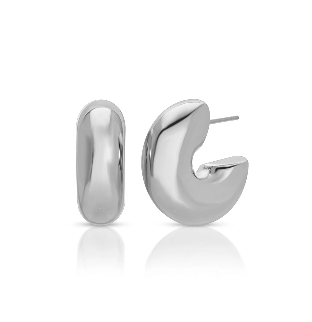 Cole Puffy Hoops, Small Rhodium