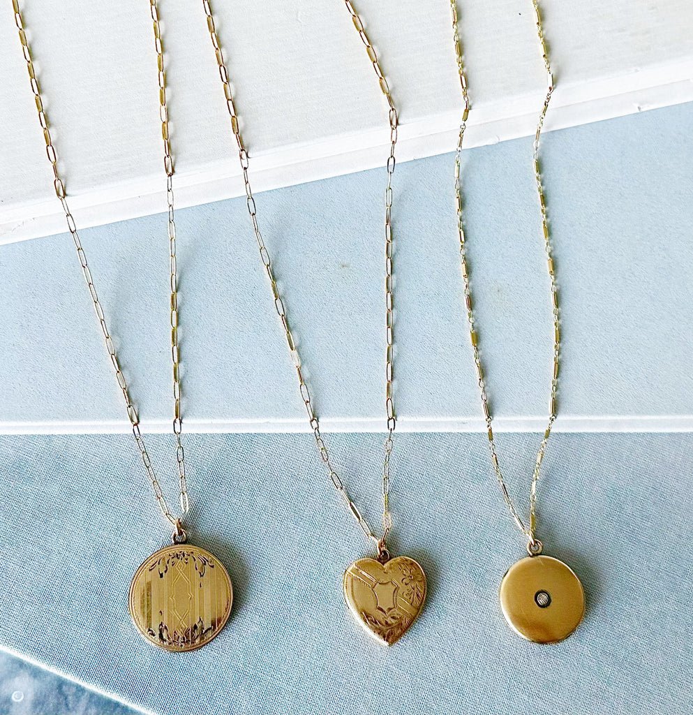 Rita Victorian Etched Gold Locket, Reversible