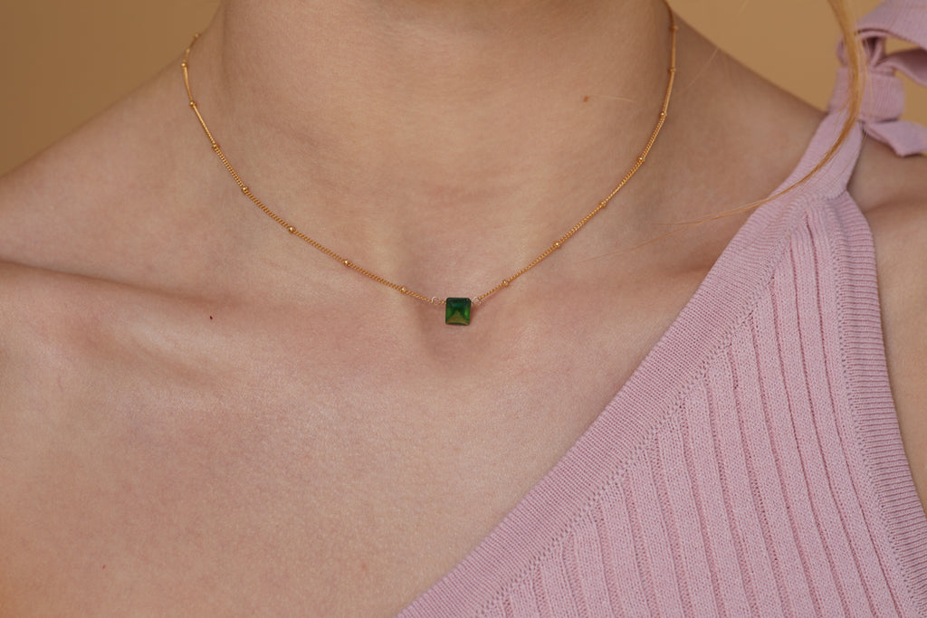 Stone Drop Choker, Emerald Cz