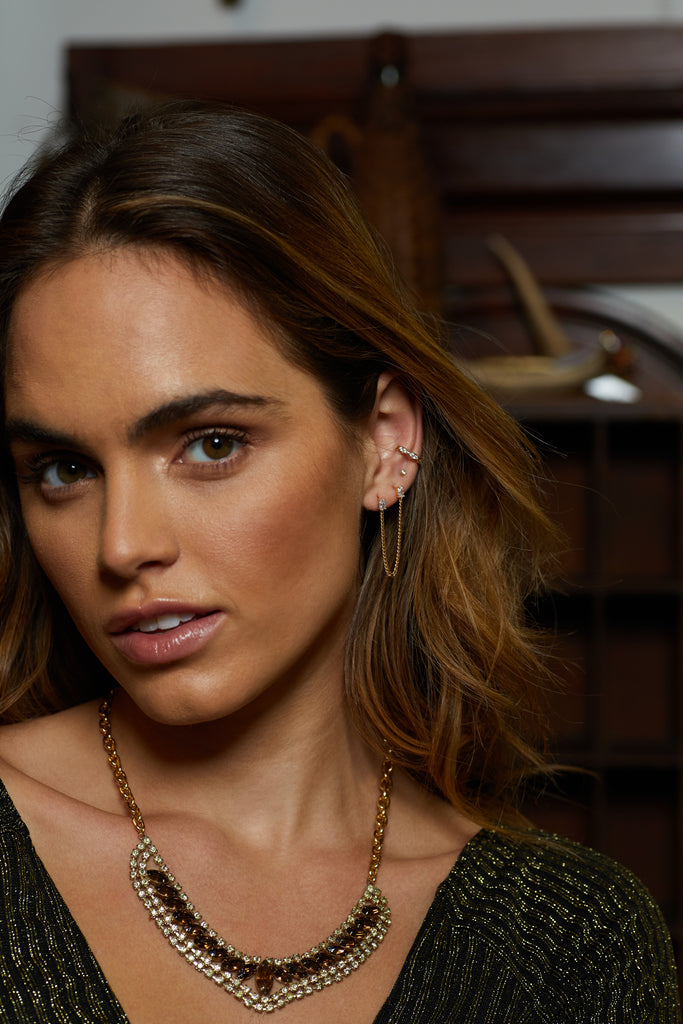 Tova Double Earring, Clear Cz