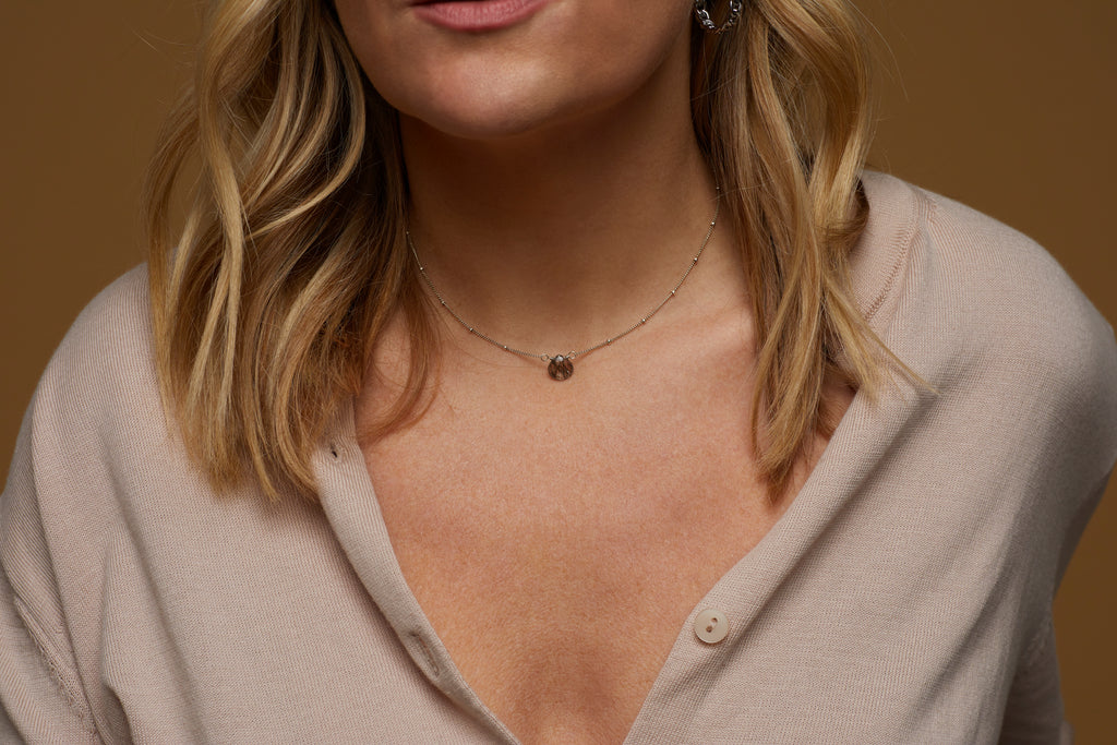 Silver Stone Drop Choker, Tourmalinated Quartz