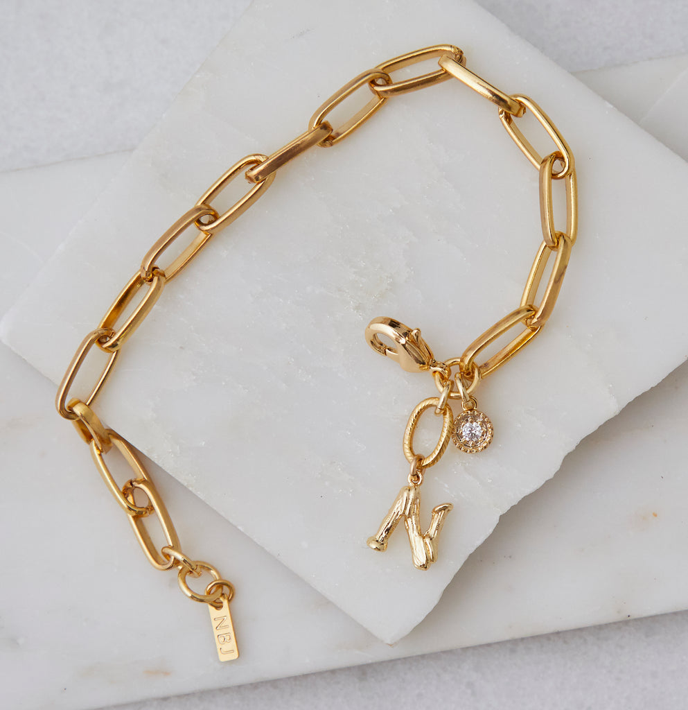 Custom Small Initial Link Charm Bracelet