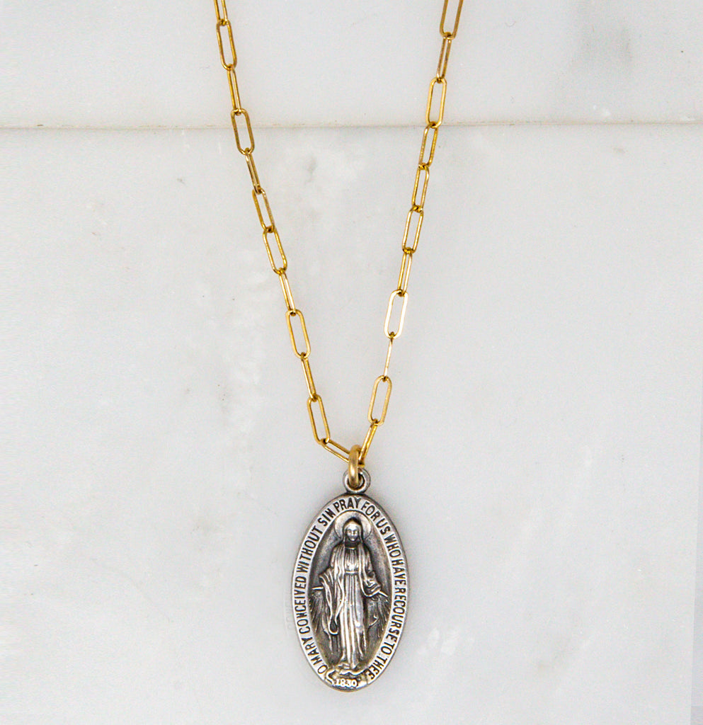 Vintage Virgin Mary, Small Silver Oval