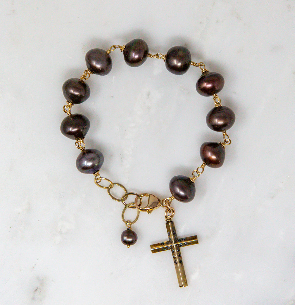 Sadie Victorian Paste Cross Bracelet, Chocolate