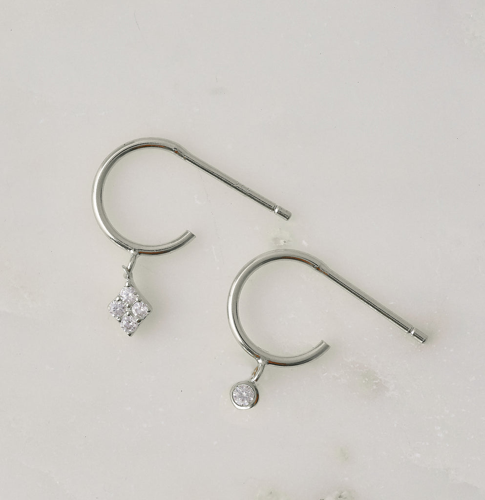 Astrid Mismatched Tiny Hoops, Silver