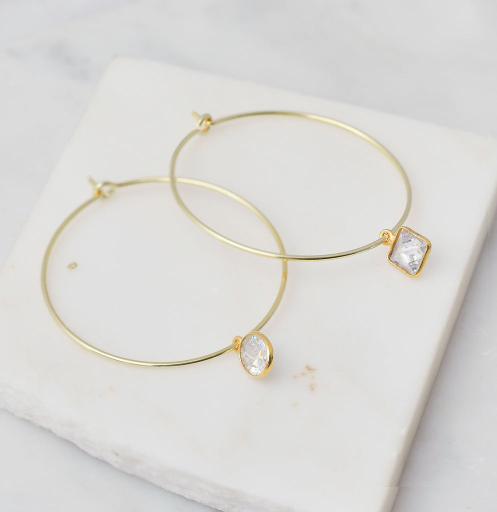 Mira Mismatched Cz Hoops, Gold