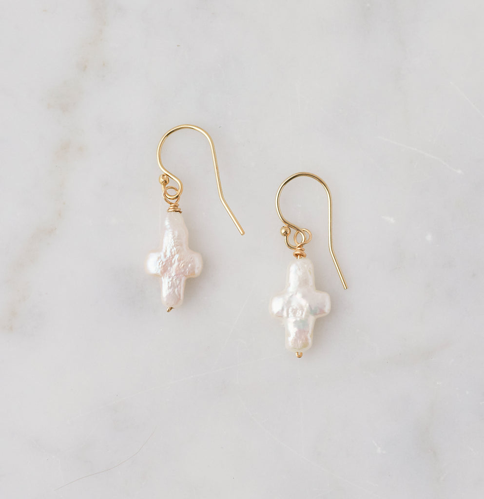 Charity Freshwater Pearl Cross Earrings