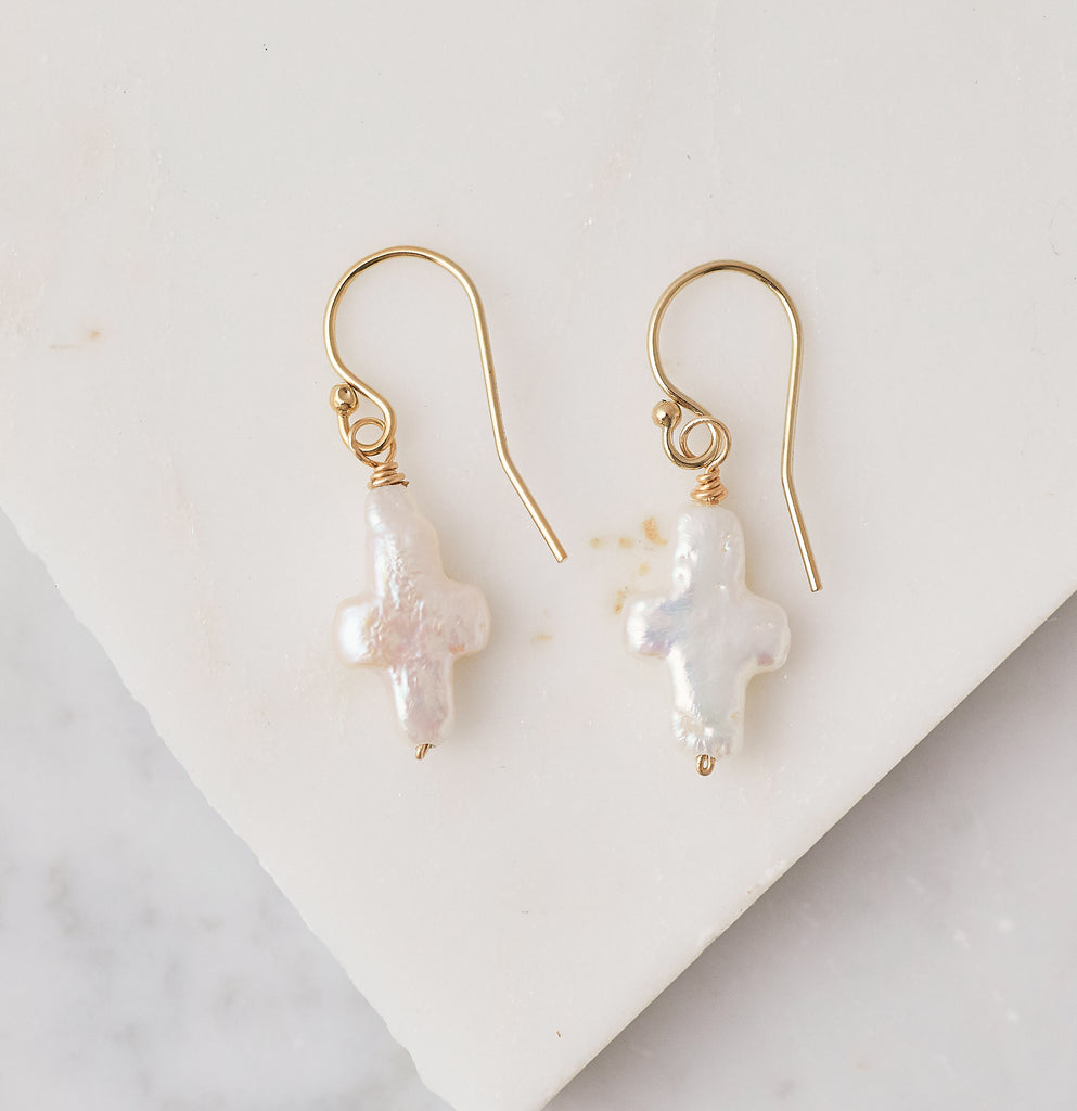 Charity Freshwater Pearl Cross Earrings