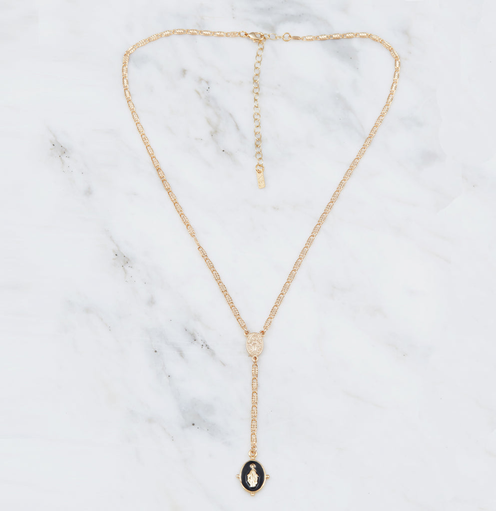 Lucia Rosary Lariat Necklace, Black