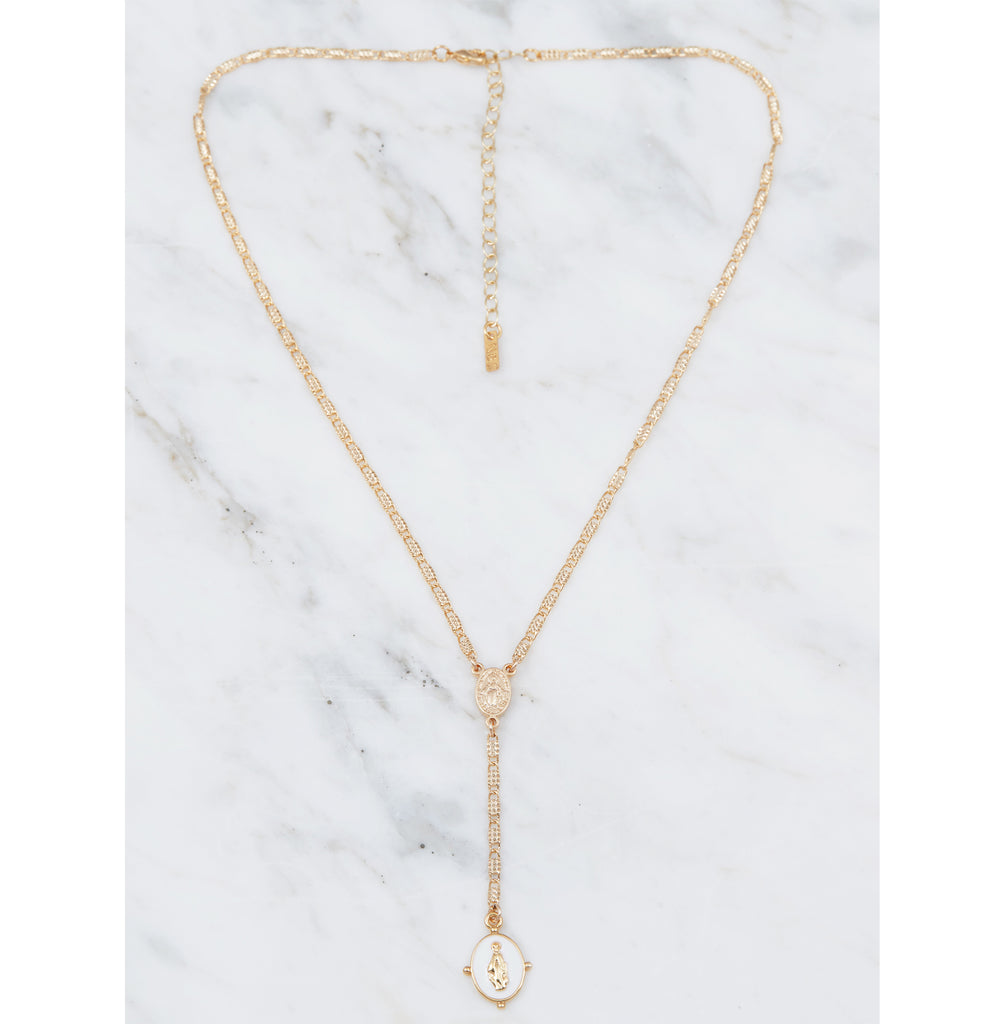 Lucia Rosary Lariat Necklace, White