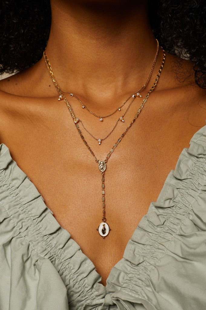 Lucia Rosary Lariat Necklace, White