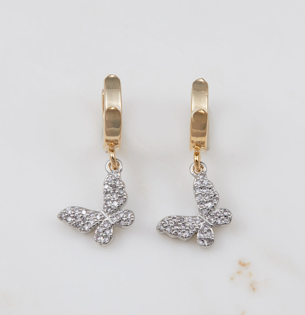 Mariposa Butterfly Huggy Hoops, Rhodium