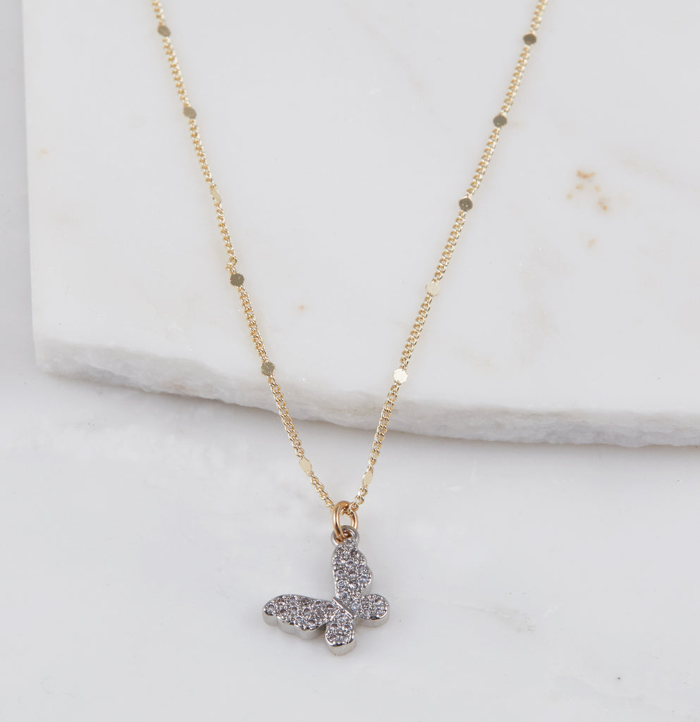 Mariposa, Rhodium Necklace