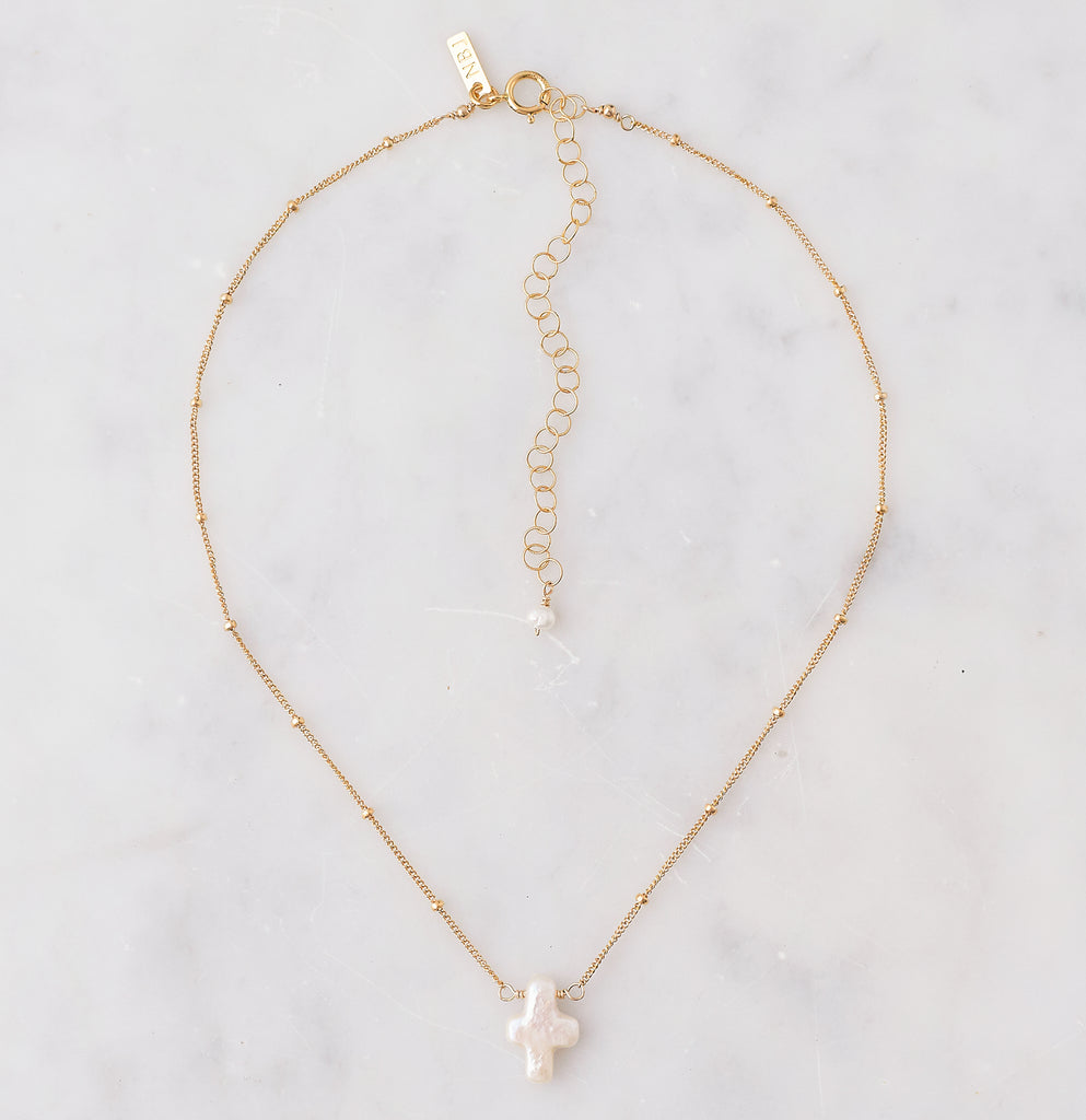 Stone Drop Choker, Freshwater Pearl Cross