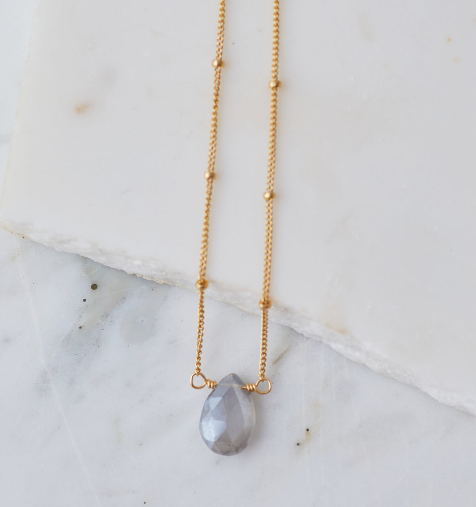 Stone Drop Choker, Mystic Grey Moonstone