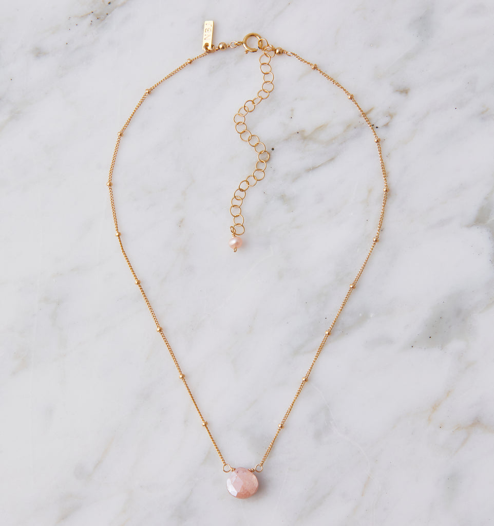 Stone Drop Choker, Peach Mystic Moonstone