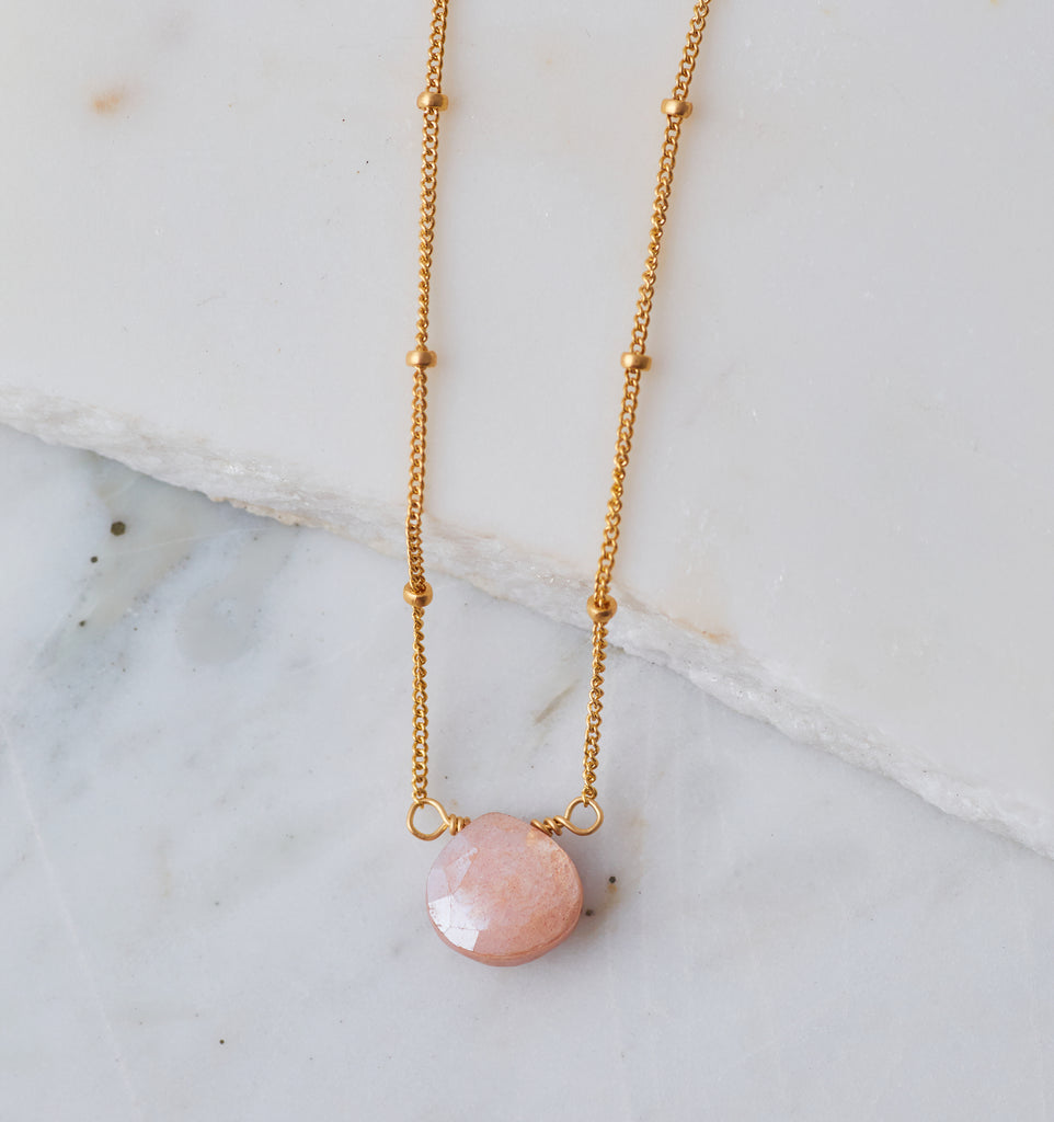 Stone Drop Choker, Peach Mystic Moonstone