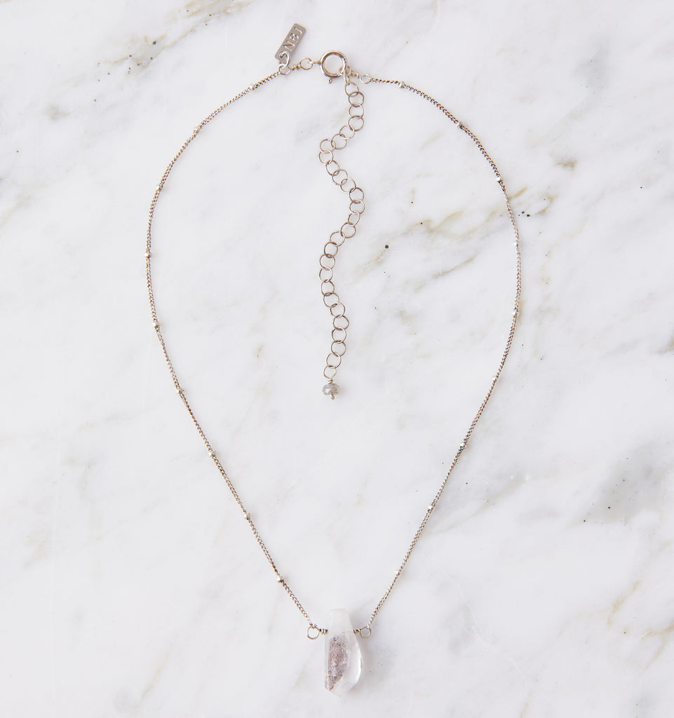 Silver Stone Drop Choker, Tourmalinated Quartz Crystal