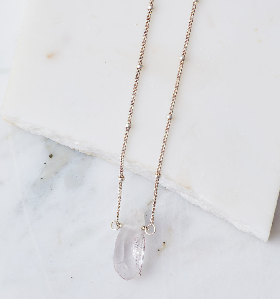 Silver Stone Drop Choker, Tourmalinated Quartz Crystal
