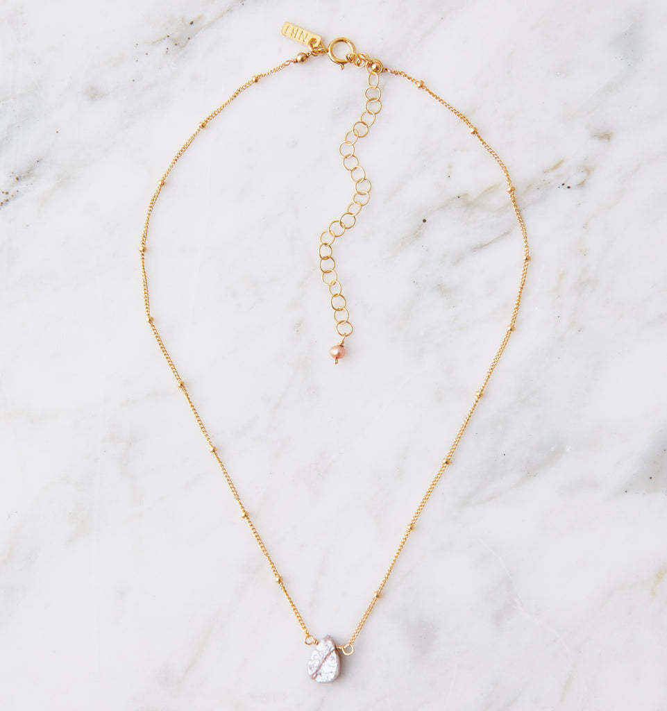 Stone Drop Choker, Rose Silverite