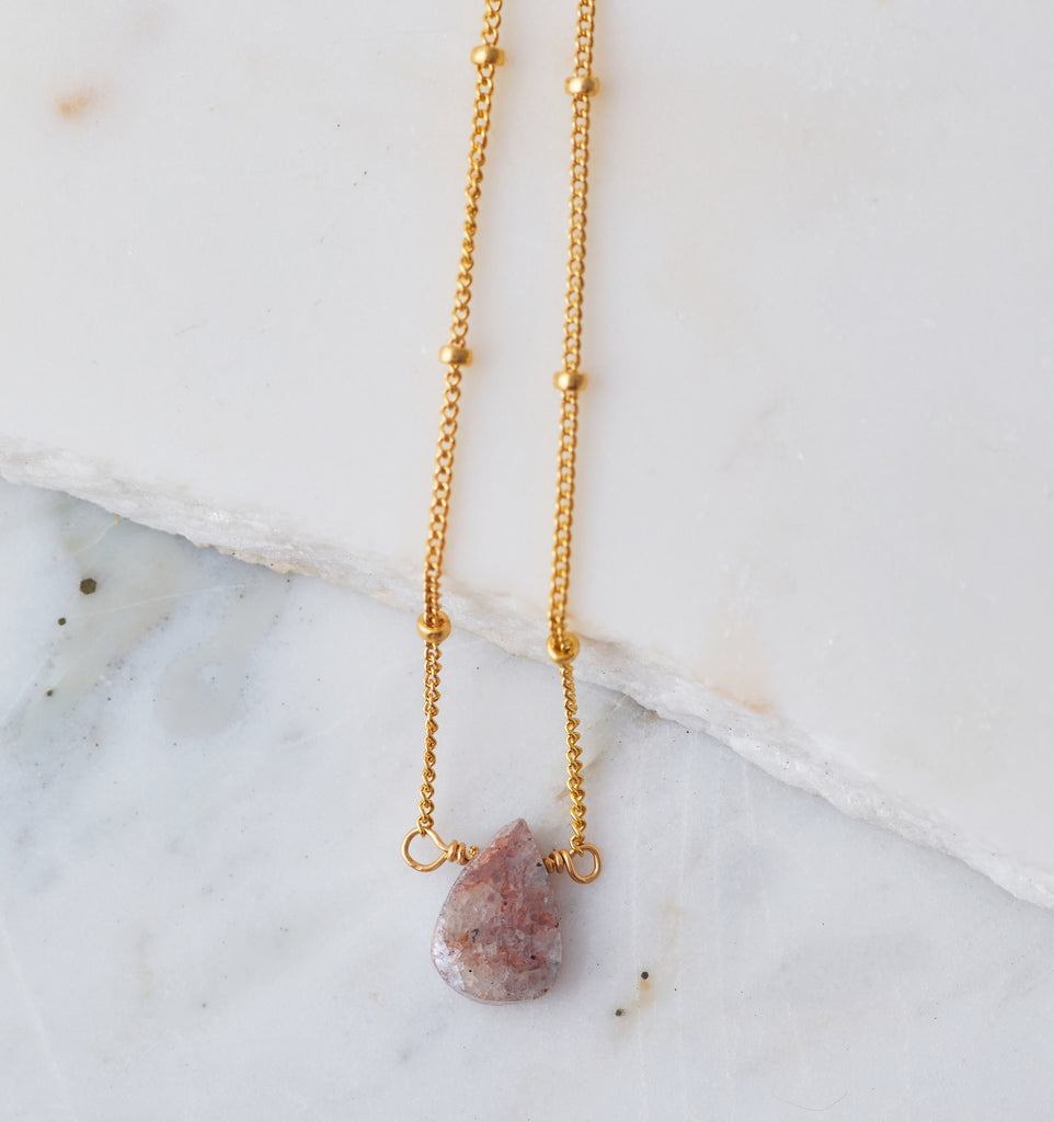 Stone Drop Choker, Rose Silverite