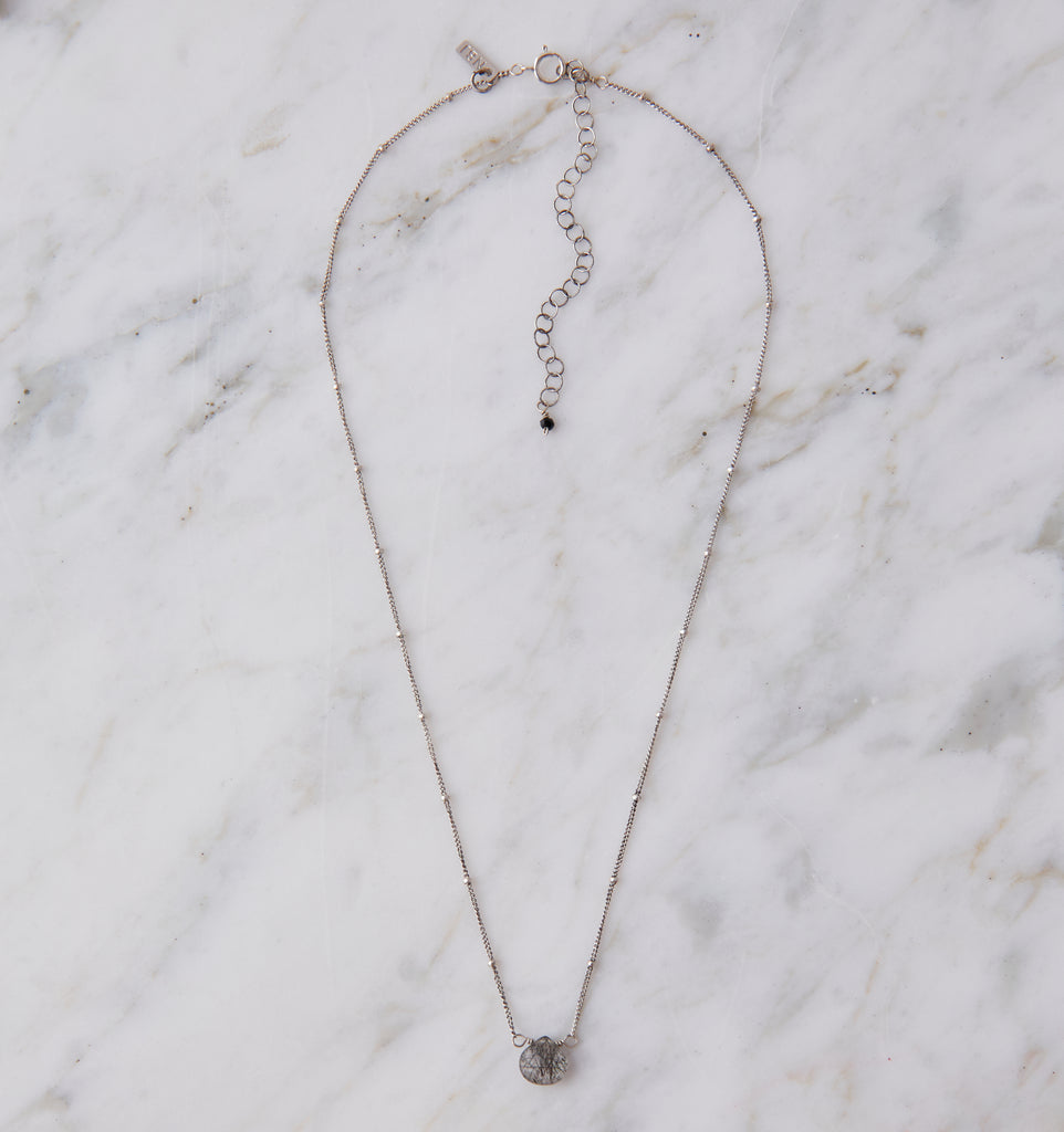 Silver Stone Drop Choker, Tourmalinated Quartz