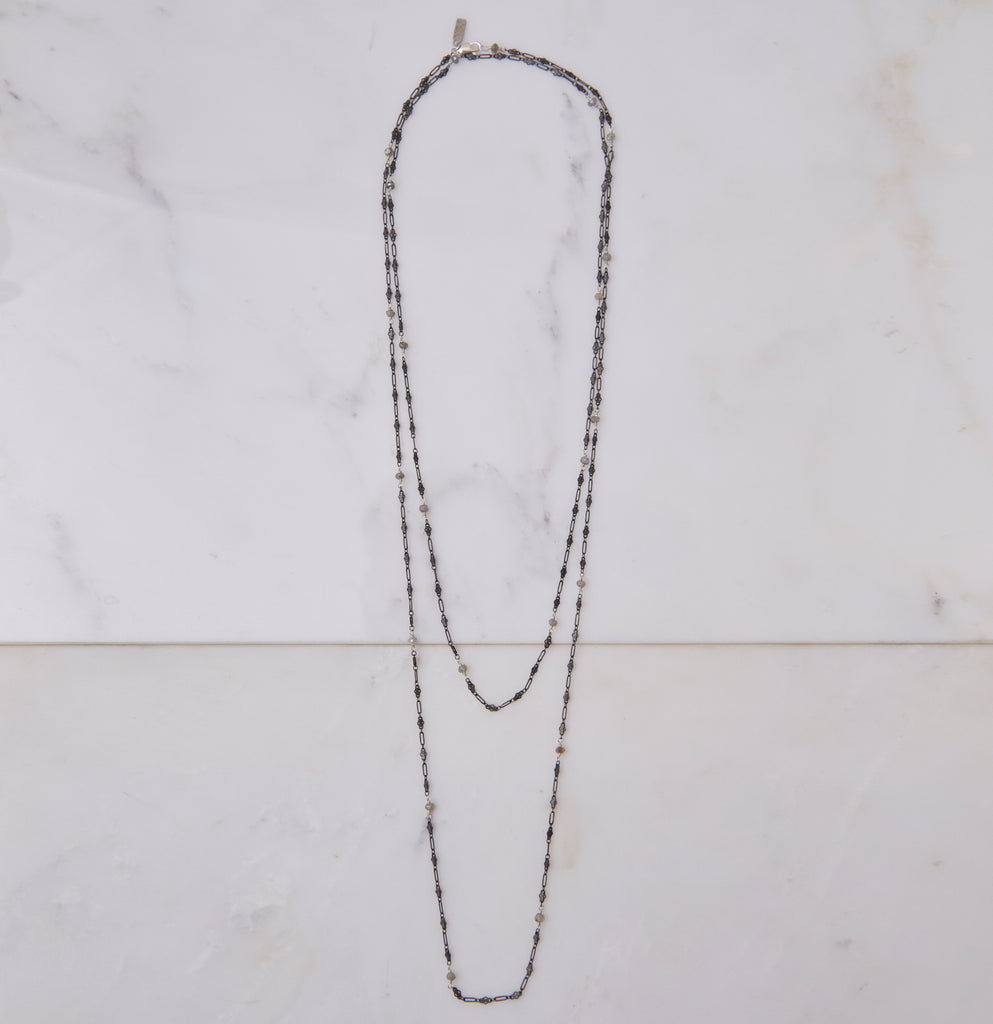 Baby Boho Layering Necklace, Oxidized Silver on Silver with Labradorite