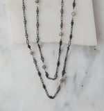 Baby Boho Layering Necklace, Oxidized Silver on Silver with Labradorite