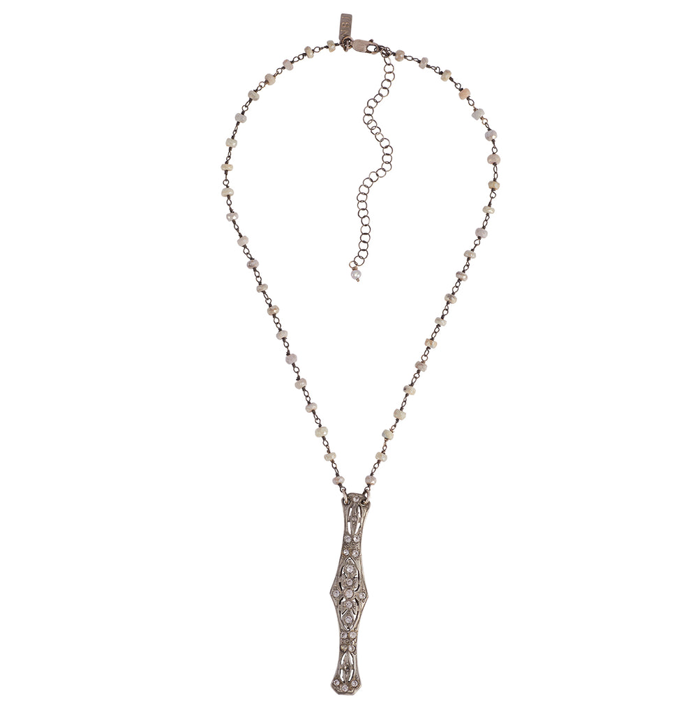 Amalia Vintage Pave Bar Necklace