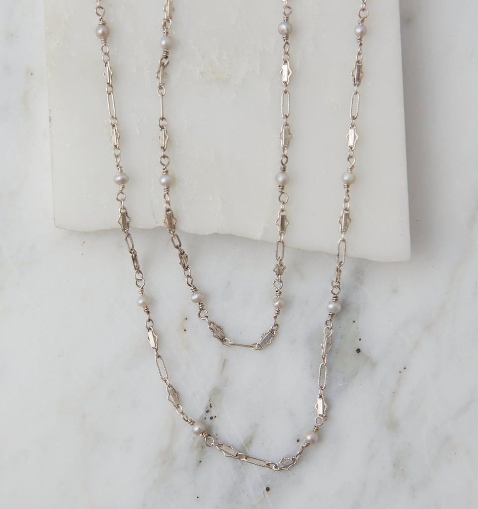 Baby Boho Freshwater Pearl Layering Necklace, Silver
