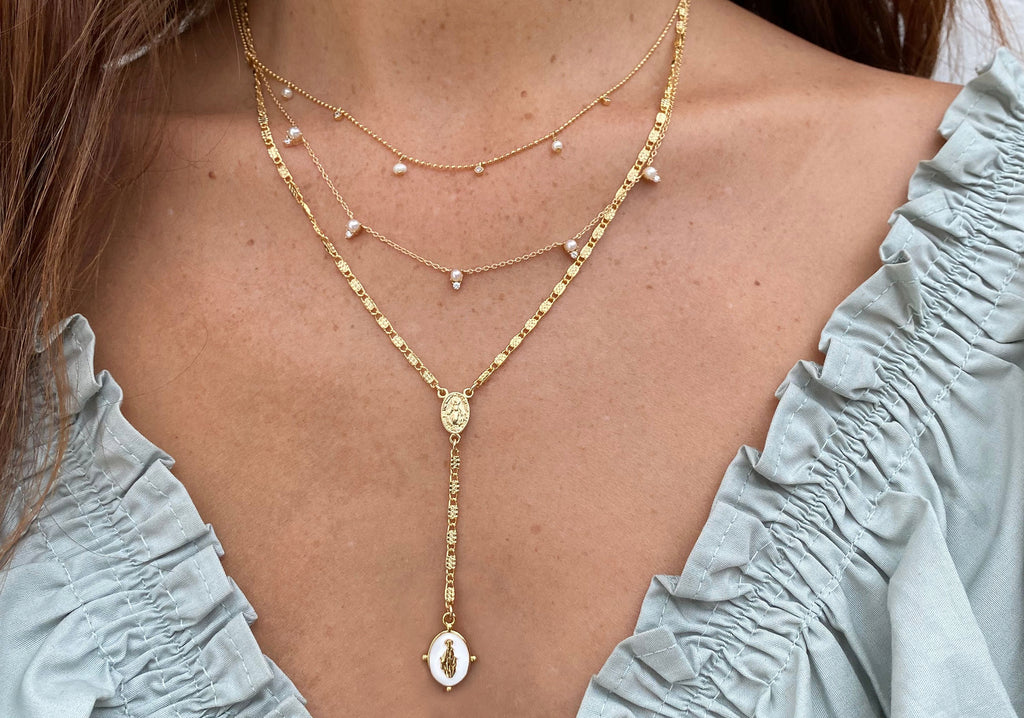 Lucia Rosary Lariat Necklace, White