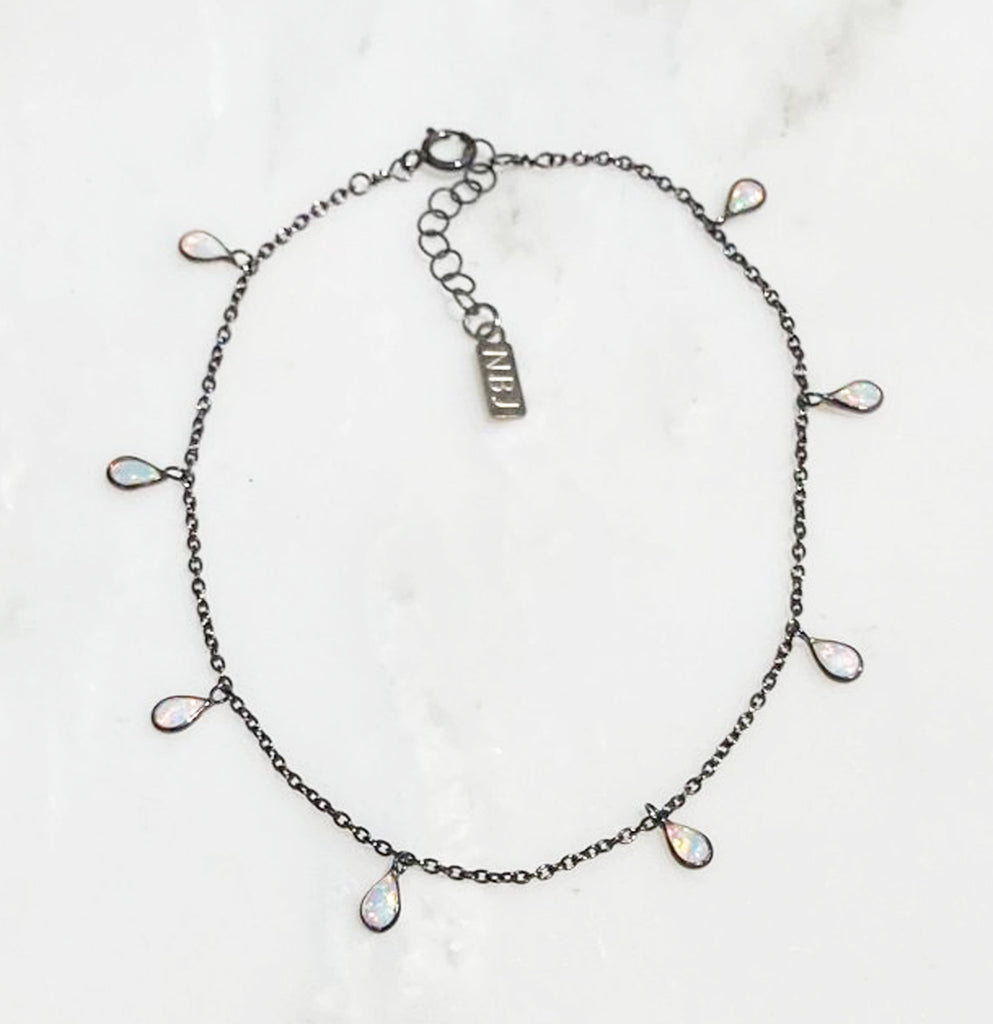 Odessa Opal Drop Anklet Gunmetal