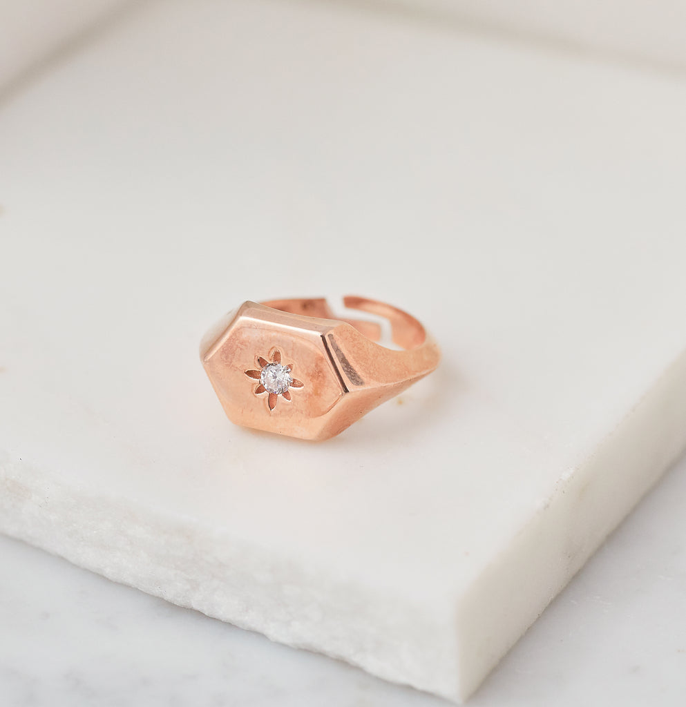 Star Gazer Signet Ring, Rose Gold