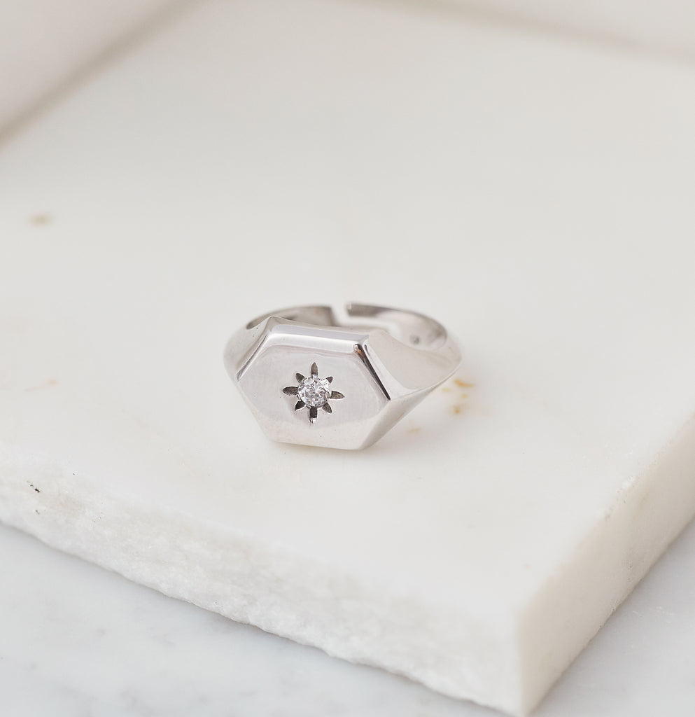 Star Gazer Signet Ring, Silver