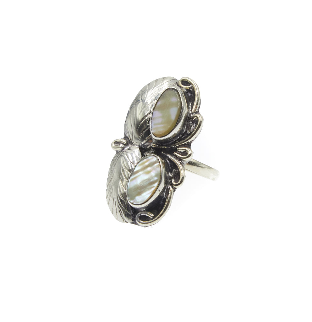 Two Raven Two Stone Ring, Abalone