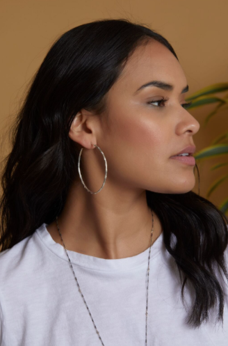 ReDone Vintage Inspired Silver Bamboo Hoop Earrings, Large