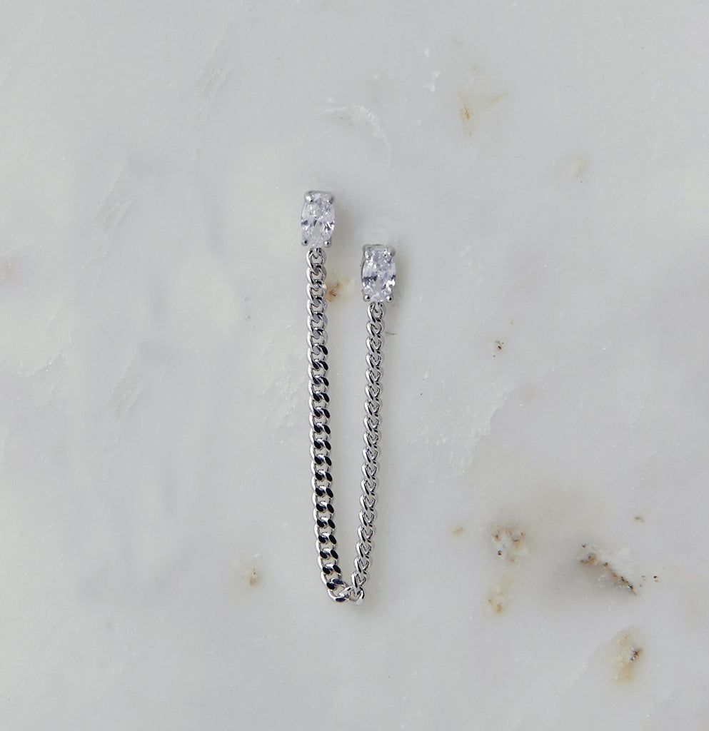 Tova Double Earring - Silver, Clear CZ