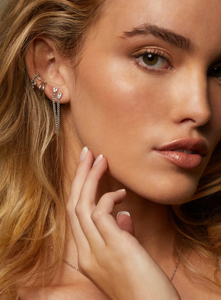 Tova Double Earring - Silver, Clear CZ