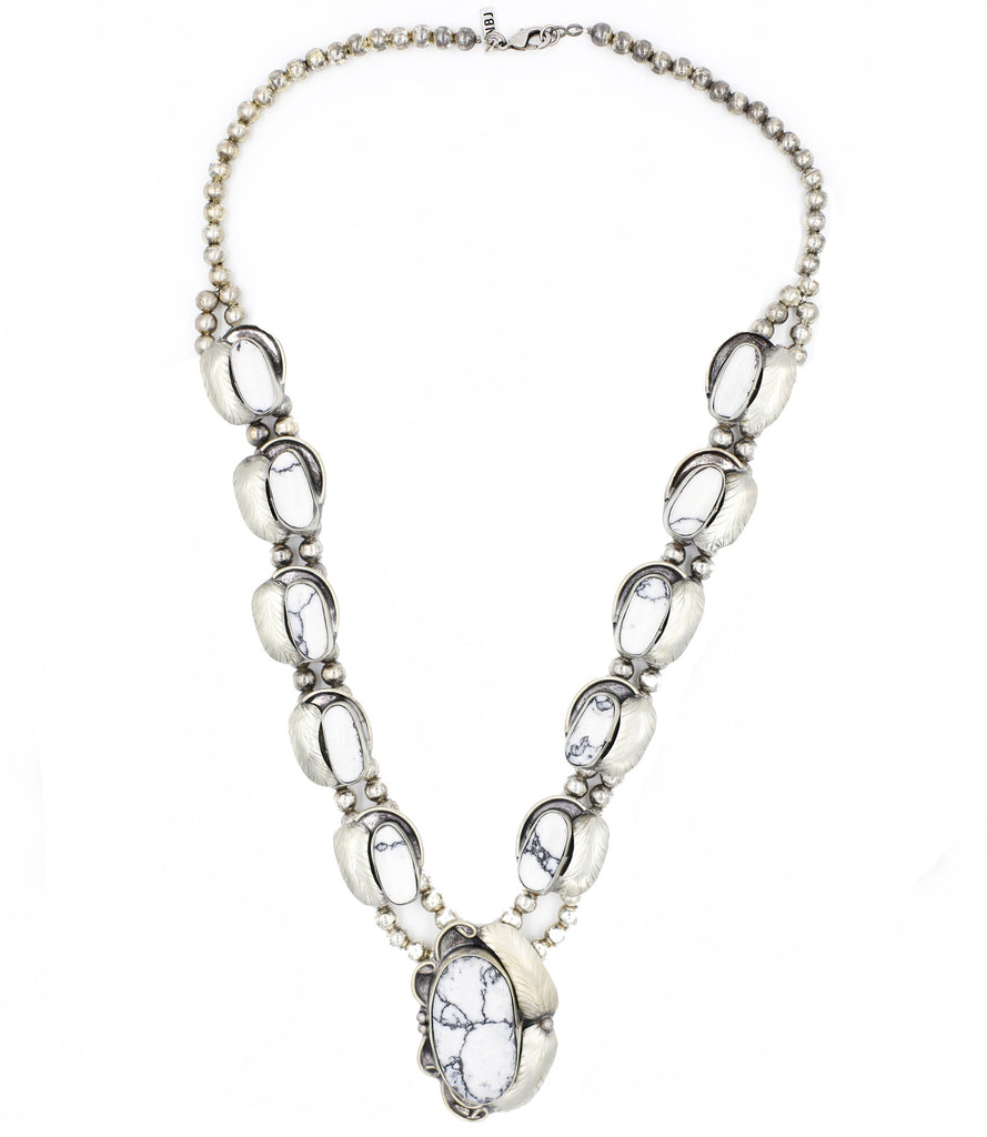 Two Raven Long Necklace, White Horse