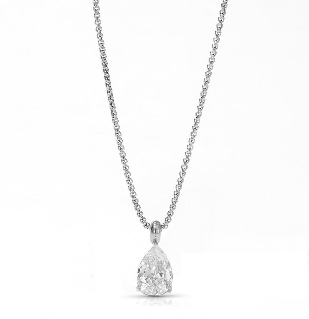 Chase Teardrop Cz Necklace, Silver
