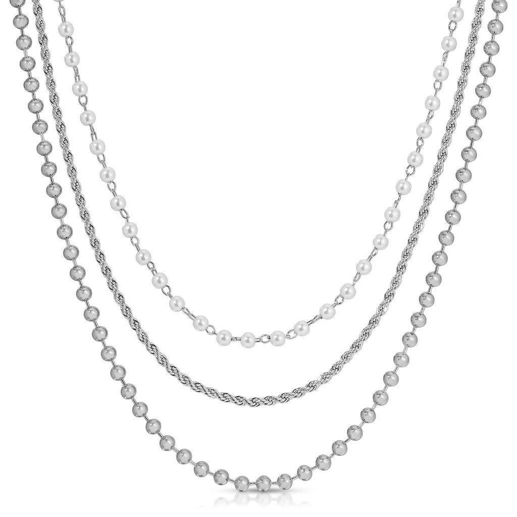 Antonia Triple Strand Necklace, Silver