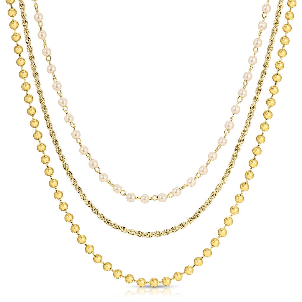 Antonia Triple Strand Necklace, Gold