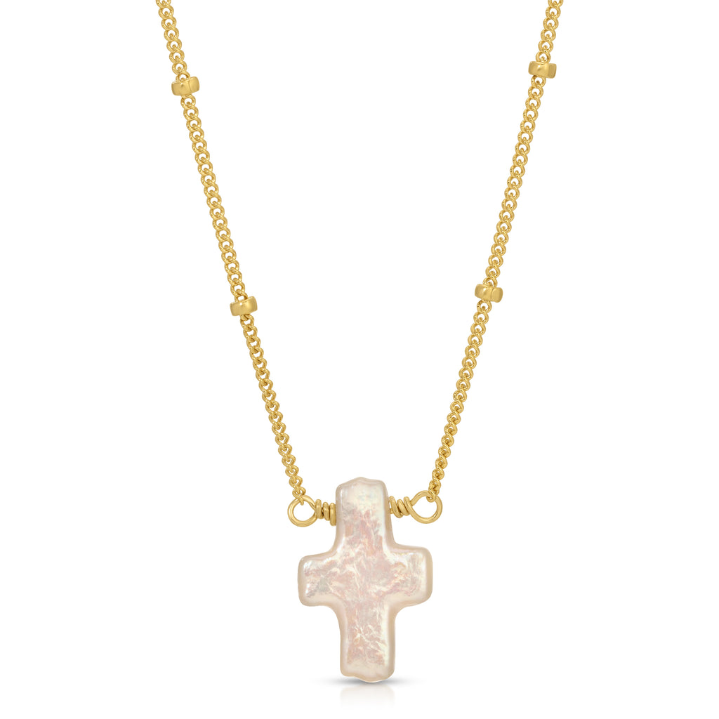 Stone Drop Choker, Freshwater Pearl Cross