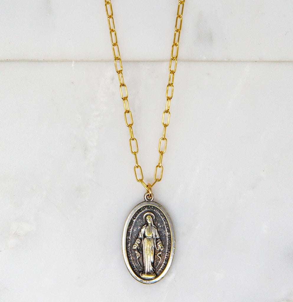 Vintage Virgin Mary, Medium Silver Oval