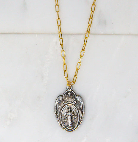 Vintage Stanhope Mary Cross Necklace with Lords Prayer, Gold