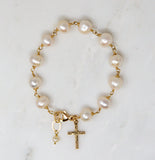 Sadie Vintage Cross Bracelet, White